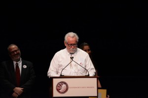 Daniel Buckley gives acceptance speech at Governor's Arts Awards.