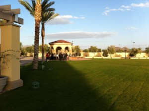 Grassy area for Fiesta Gariabldi, looking toward the stage area from about 1/3 back.