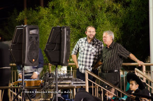 Alfredo Valenzuela, right, and former Davis pupil John Contreras – now director of Mariachi Aztlan de Pueblo Hgh – chat on the sidelines